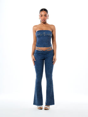 Denim Print Tube Top