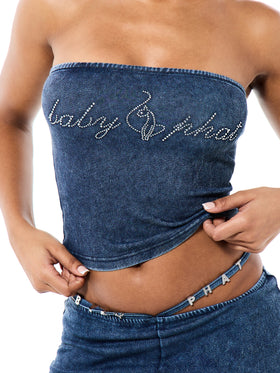 Denim Print Tube Top