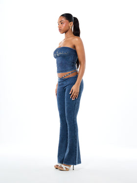 Denim Print Tube Top