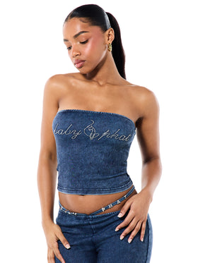 Denim Print Tube Top