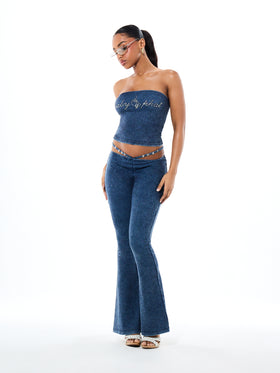 Denim Print Tube Top