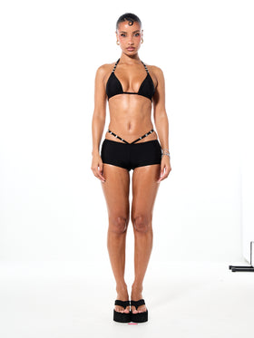Bikini Top with Rhinestone Logo Charm Detail