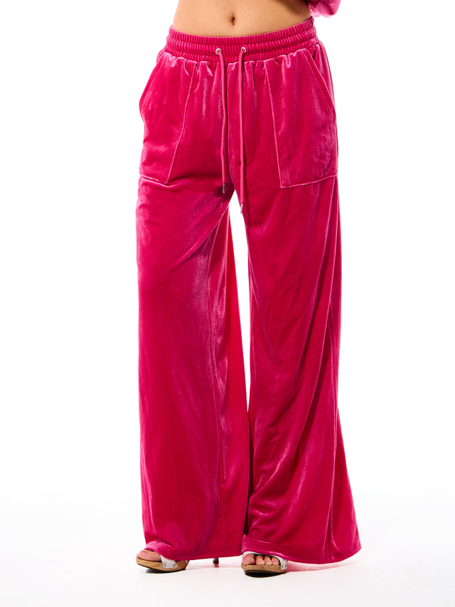 Wide Leg Velour Sweatpant with Rhinestones