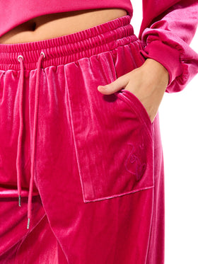 Wide Leg Velour Sweatpant with Rhinestones