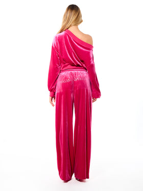 Wide Leg Velour Sweatpant with Rhinestones