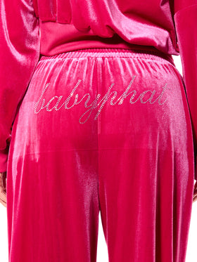 Wide Leg Velour Sweatpant with Rhinestones