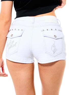 Denim Shorts with Studded Logo Flap Pocket