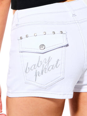 Denim Shorts with Studded Logo Flap Pocket