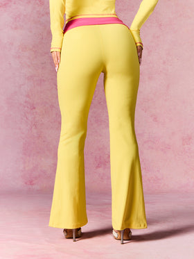 Foldover Flare Leggings with Contrast Waistband