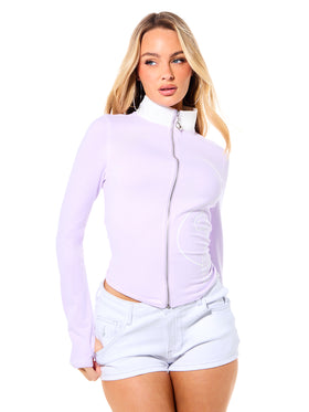 Long Sleeve Zip Up Jersey Top
