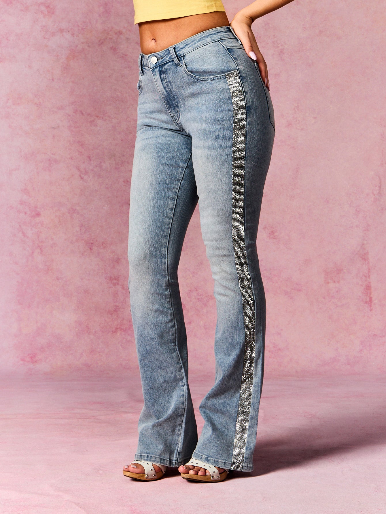 Stretch Bootcut Jeans with Rhinestone Trim
