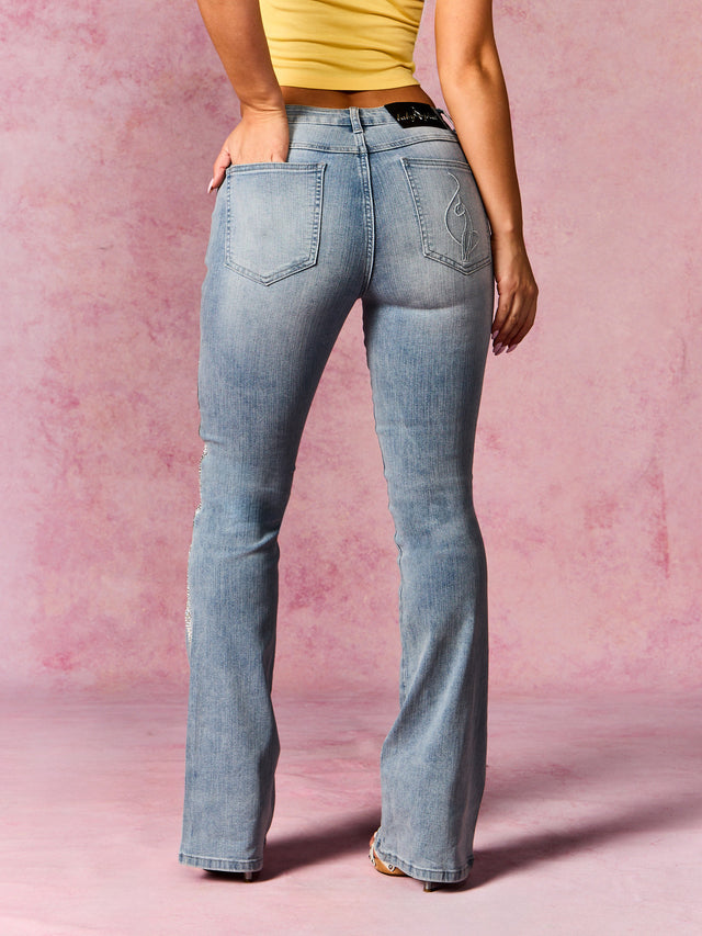 Stretch Bootcut Jeans with Rhinestone Trim