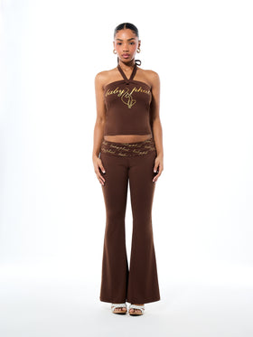 Tie Neck Halter Top with Gold Logo