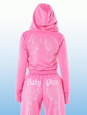 Shrunken Zip Up Glitter Angel Hoodie