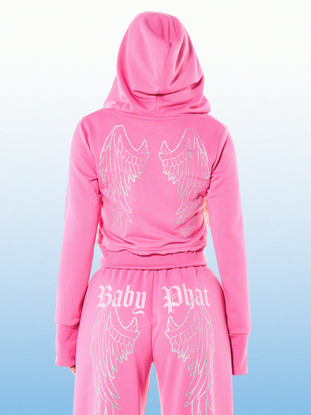 Shrunken Zip Up Glitter Angel Hoodie