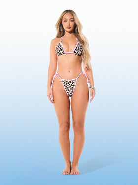 Cheetah Print Triangle Bikini Top with Logo Charms