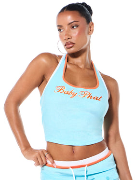 Halter Top with Contrast Color Logo and Trim