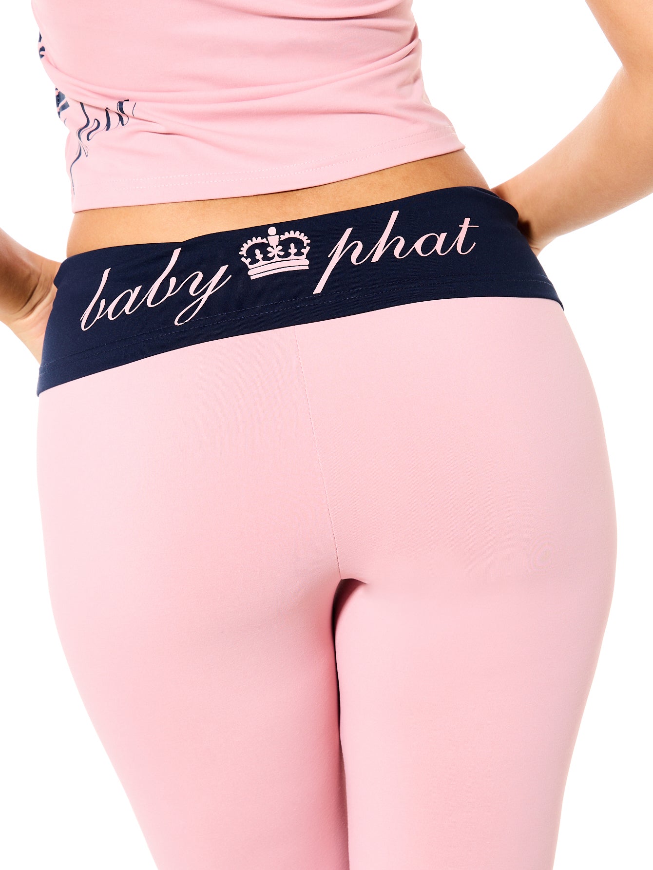 Foldover Flare Leggings with Contrast Waistband and Side Stripe