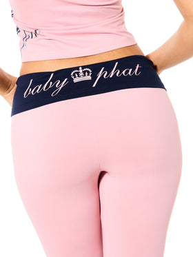 Foldover Flare Leggings with Contrast Waistband and Side Stripe