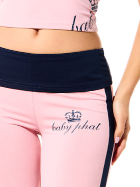 Foldover Flare Leggings with Contrast Waistband and Side Stripe