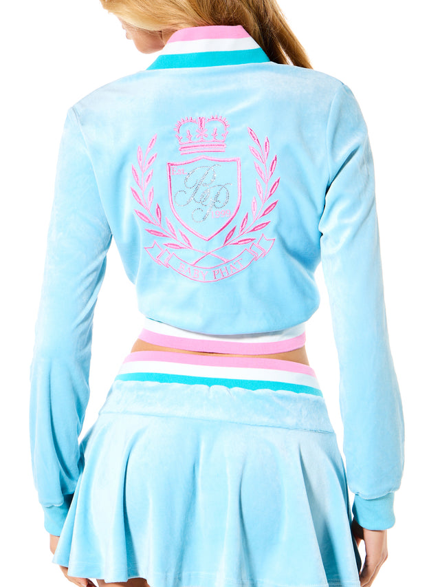 Velour Zip Up Jacket with Striped Ribbing