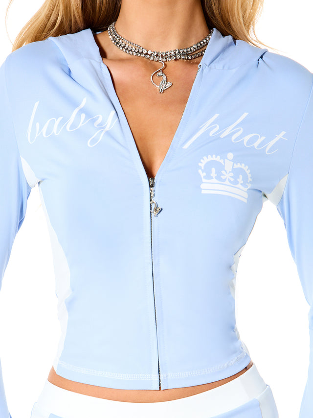 Long Sleeve Hooded Zip Up Top with Crown Logo