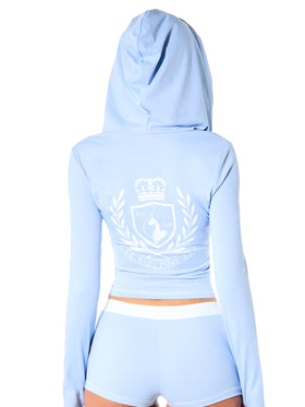Long Sleeve Hooded Zip Up Top with Crown Logo