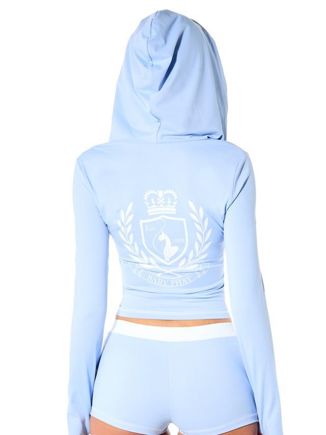 Long Sleeve Hooded Zip Up Top with Crown Logo