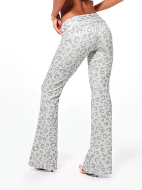 Grey Leopard Foldover Flare Leggings