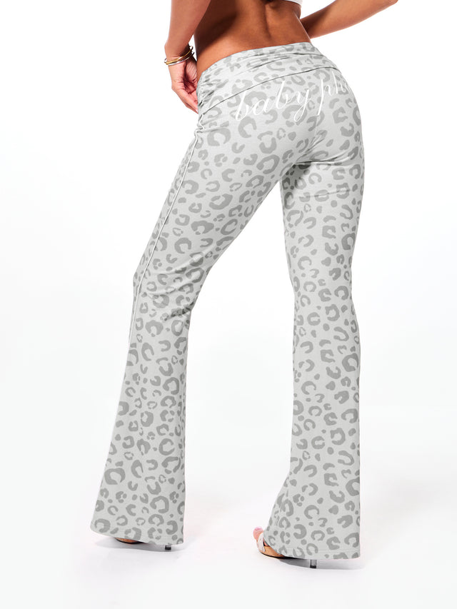 Grey Leopard Foldover Flare Leggings