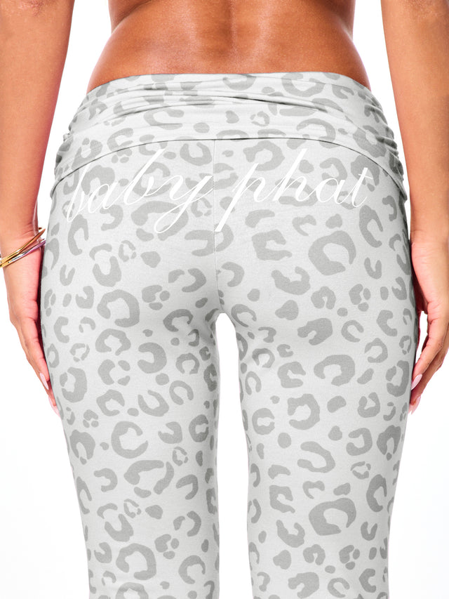 Grey Leopard Foldover Flare Leggings