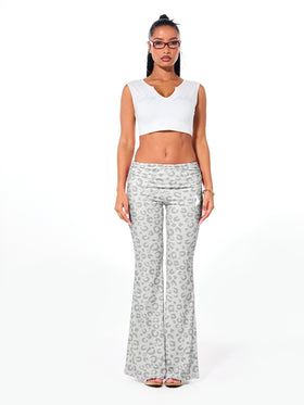 Grey Leopard Foldover Flare Leggings
