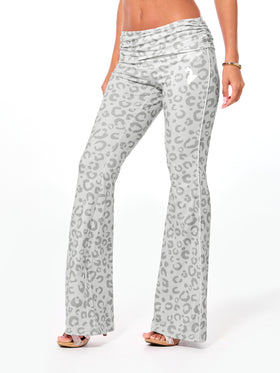 Grey Leopard Foldover Flare Leggings