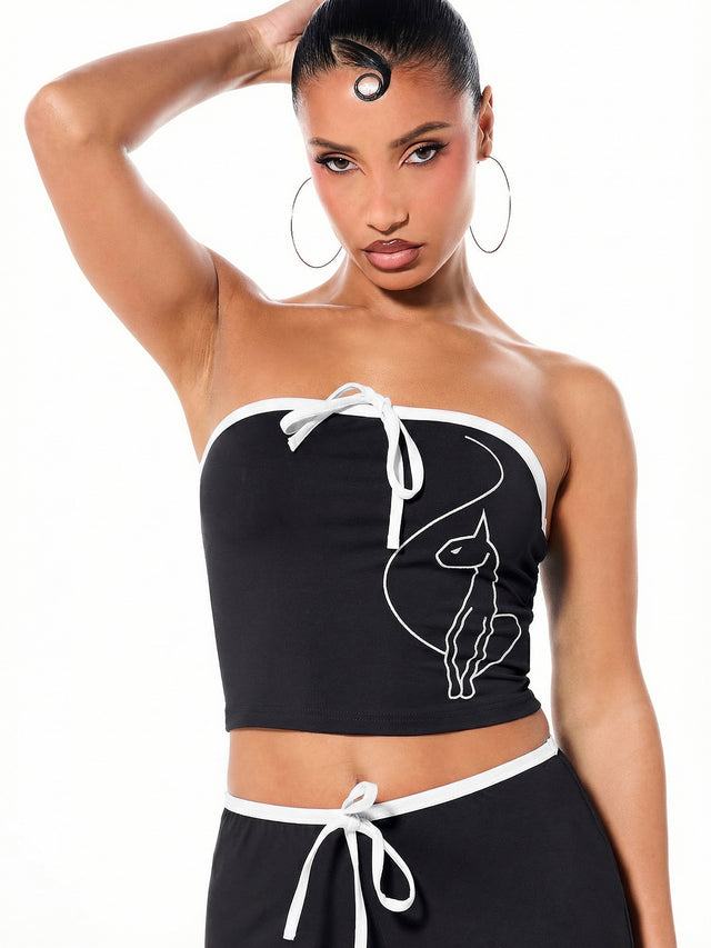 Contrast Tube Top with Bow Detail