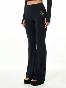 Pull On Flare Leggings with Gold Logo