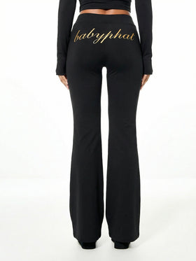 Pull On Flare Leggings with Gold Logo