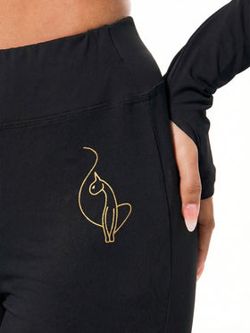 Pull On Flare Leggings with Gold Logo