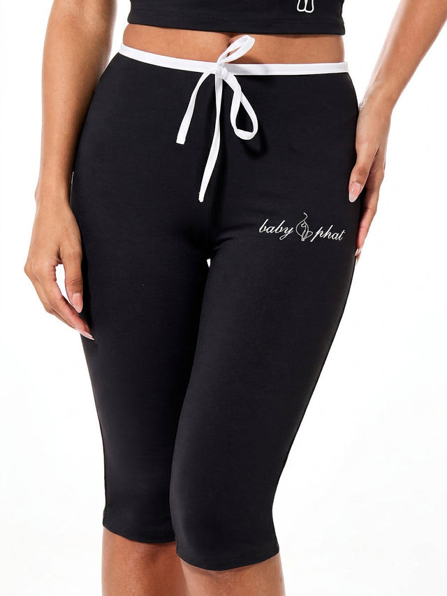 Contrast Capri Leggings with Bow Detail