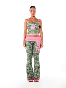 Camo Print Tank Top with Pink Contrast Trim