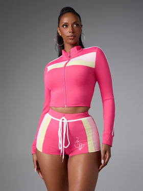 Sporty Contrast Stripe Long Sleeve Zip Up