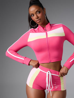 Sporty Contrast Stripe Long Sleeve Zip Up