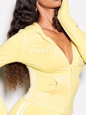 Long Sleeve Hooded Zip Up Top with Rhinestones