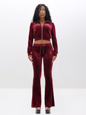 Velour Funnel Neck Sweatshirt with Rhinestones