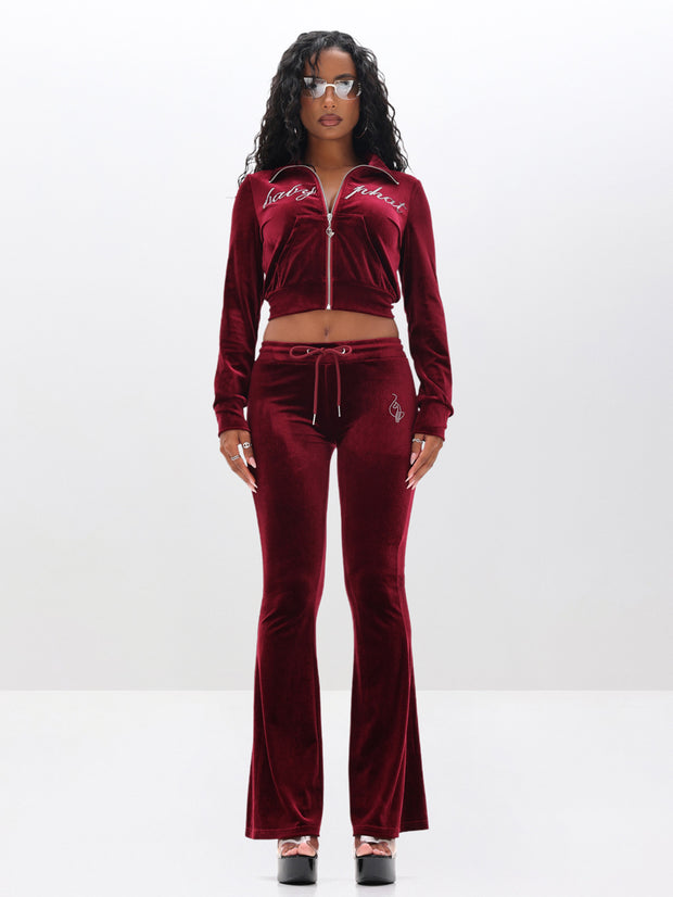 Velour Funnel Neck Sweatshirt with Rhinestones