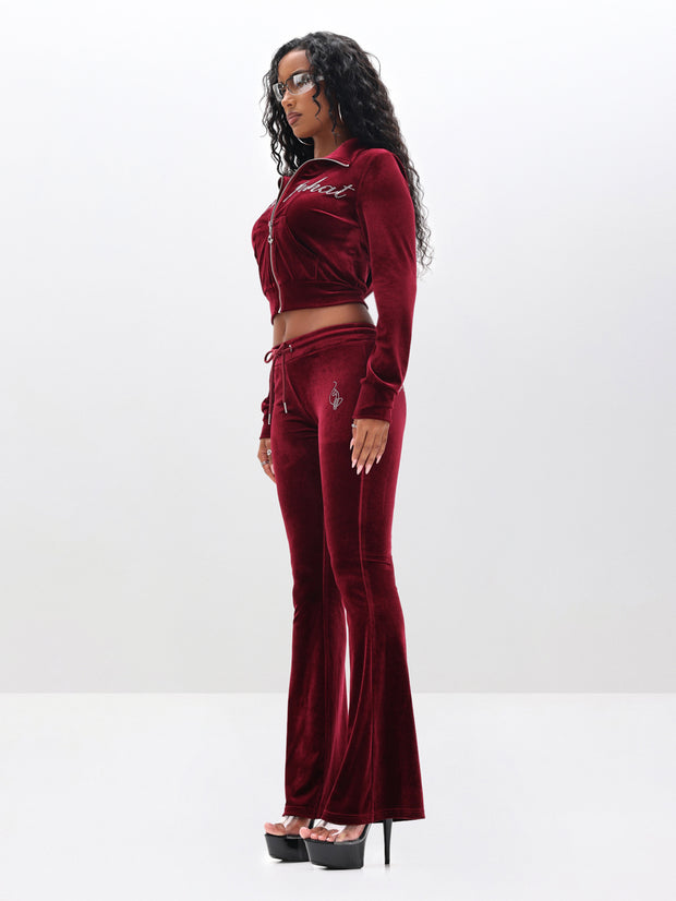 Low Rise Velour Sweatpant with Rhinestones