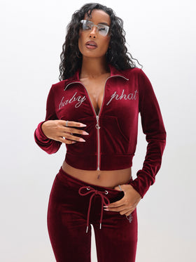 Velour Funnel Neck Sweatshirt with Rhinestones