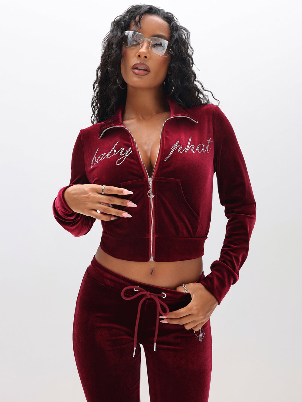 Velour Funnel Neck Sweatshirt with Rhinestones | Baby Phat