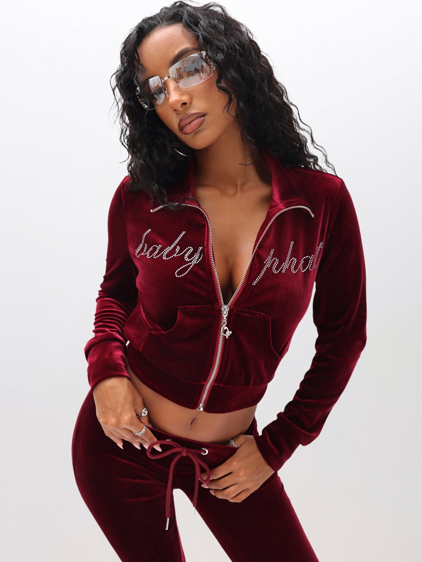 Velour Funnel Neck Sweatshirt with Rhinestones – Baby Phat