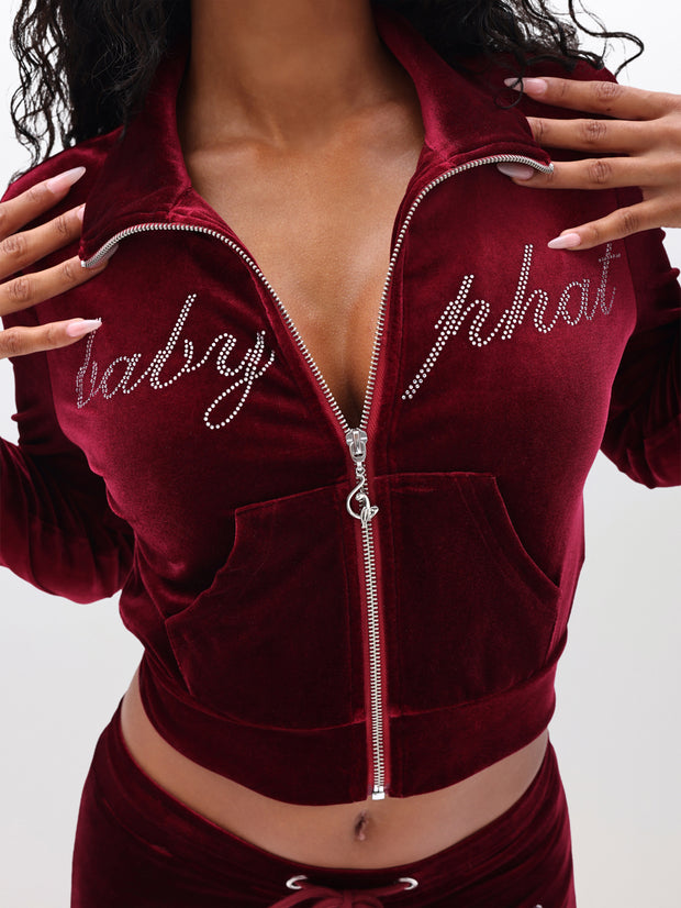 Velour Funnel Neck Sweatshirt with Rhinestones