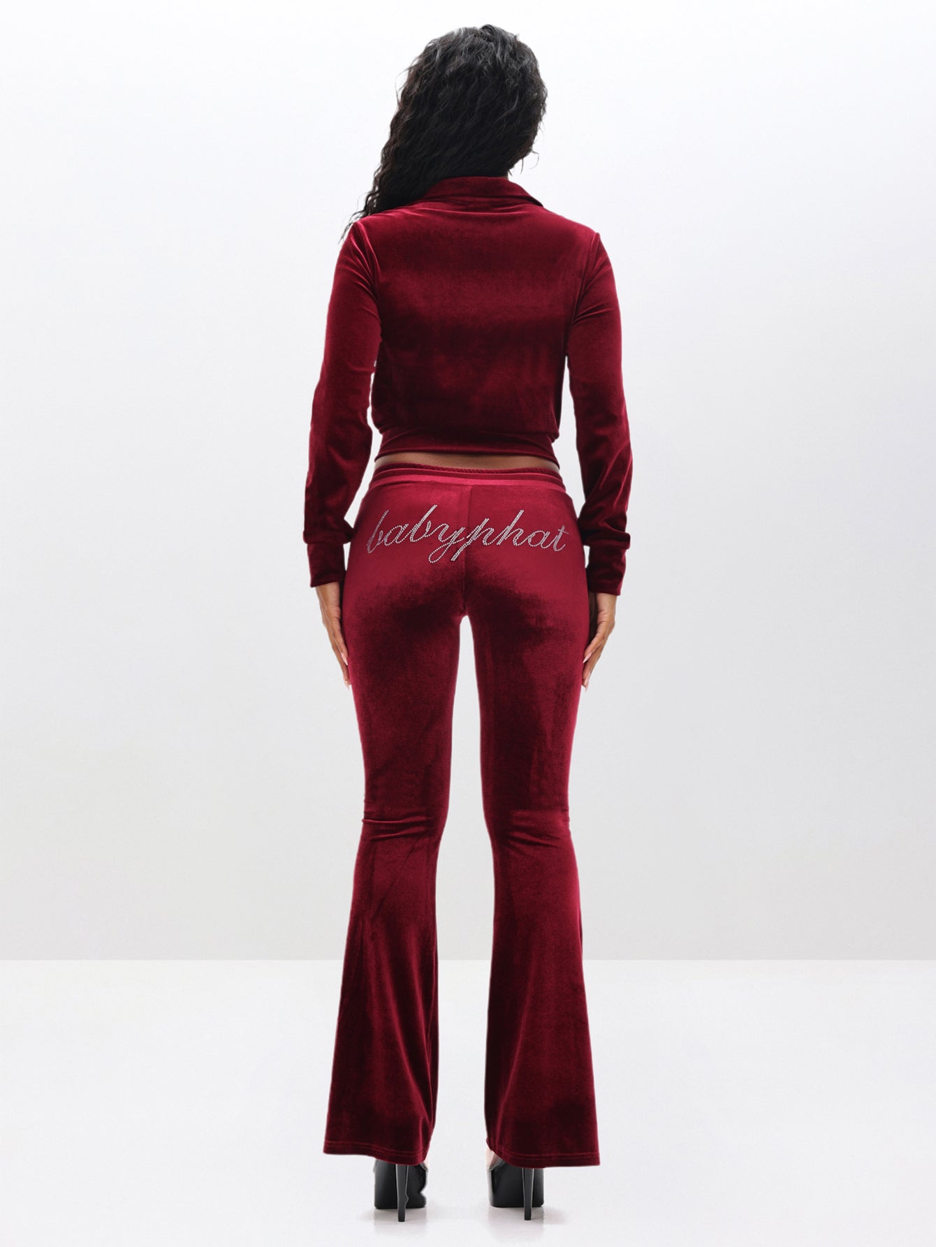 Velour Funnel Neck Sweatshirt with Rhinestones